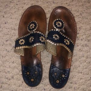 {Jack Rogers} Navy & Silver Real Leather Sandals